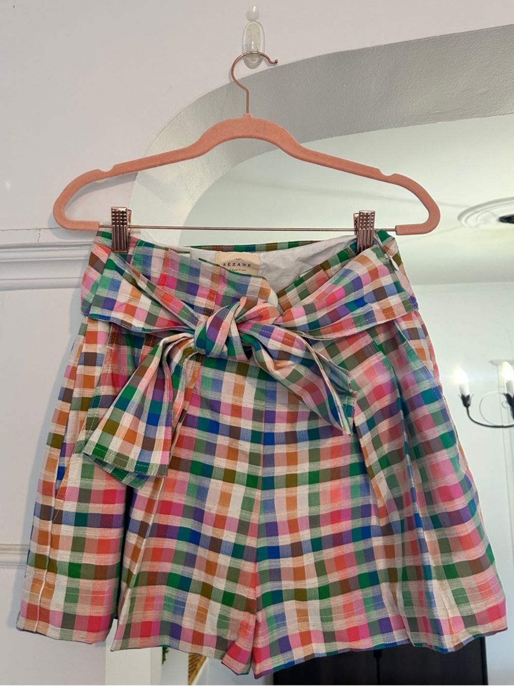 Multicolor Plaid Tie-Waist Shorts - Pink/Green/Blue